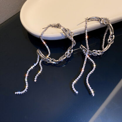 Купить 925 Silver Needle European And American Fashion Grandeur Personality Trendy Chain Diamond C- Type Eardrop Earring Temperament Design Ear Rin