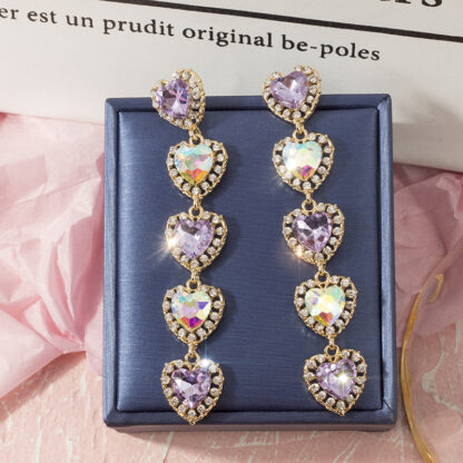 Купить 925 Silver Needle European and American Exaggerating Heart-Shapaed Full Diamond Long Earrings Korean Fashion Earrings Twice Same Rhinestone
