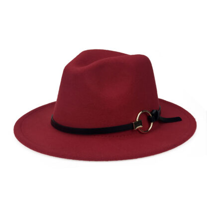 Купить Iron Hoop Hat Autumn Winter Big Brim Felt Cap British Style European and American Top Hat Belt Buckle Bucket Men Women Fedor