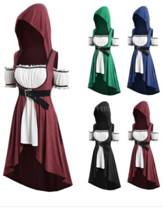 Купить Medieval Renaissance dress Vintage Women Witch Wizard Cloak Tunic Belt Elf Princess Maxi Dress Vampire Hoodies Cosplay Costumes