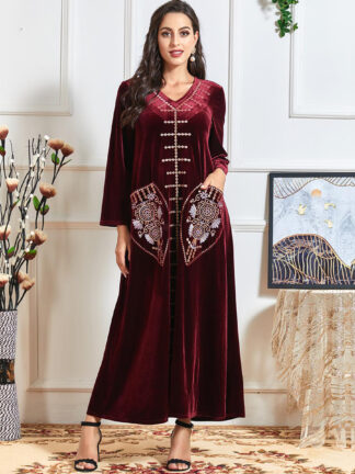 Купить Elegant Winter Muslim Veet Dress Women Moroccan Kaftan Poet Jubah Long Robe Abaya Islamic Clothing Turkey Hijab Arabic Dress