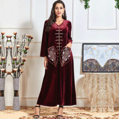 Купить Elegant Winter Muslim Veet Dress Women Moroccan Kaftan Poet Jubah Long Robe Abaya Islamic Clothing Turkey Hijab Arabic Dress