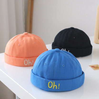 Купить Boys Girls Stylish Embroidered Brimless Cap Rolled Cuff Beanie Skullcap Beanie Hat
