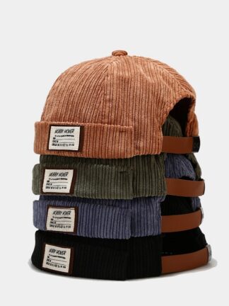 Купить 2022 Men's Women's Winter Corduroy Beanies Hats Brimless Keep Warm Outdoor Street Fashion Sailor Cap Rolled Cuff Retro Beanie Hat Wholesale