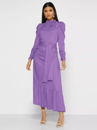Купить elegant muslim irrgular abaya dress pleated lace-up moroccan kaftan dubai turkey party vestidos jubah robe abayas mujer french