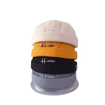 Купить Embroidered Brimless Sailor Hat Rolled Cuff Harbour Caps Without Visor Beanies Skull Docker Beanie Cap for Men Women Yellow