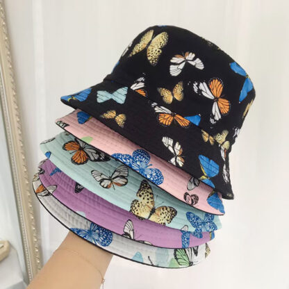 Купить Women's Summer Hat Butterfly Print Bucket Hats Double-side Wear Beautiful Female Sun Protection Caps New