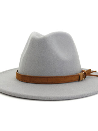 Купить Women's Felt Fedora Hat Wide Brim Belt Buckle Classic Panama Caps For Lady