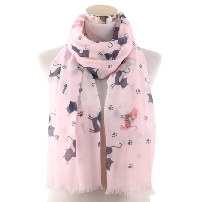 Купить Thin Cat Printed Long Scarf Women Fashion Lightweight Scarfs Shawl Head Wraps For Lady Spring Autumn Winter