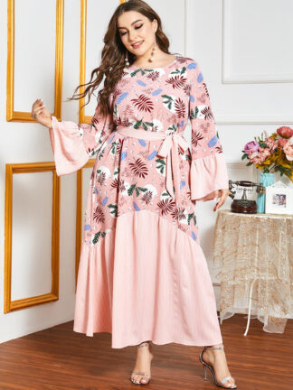 Купить Eid Mubarak Abaya Dress Muslim Women Floral Print Boho Dubai Turkey Moroccan Kaftan Islam Caftan Party Vestido Clothing Musulman