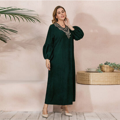 Купить New Spring Plus Size Muslim Dress Women V Ne Green Maxi Vetsidos Moroccan Kaftan Elegant Islamic Clothing Gowns Oversize Abaya
