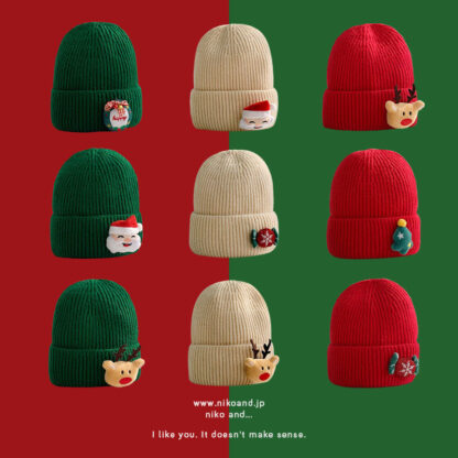 Купить Red Green Hat Christmas Gift Autumn and Winter Warm Knitted Hat Female New Year Ear Protection Wind-Proof Woolen Cap