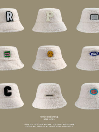 Купить Hats & Caps Beige Lambswool Autumn and Winter Thickening Thermal Windproof Plush Bucket Hat