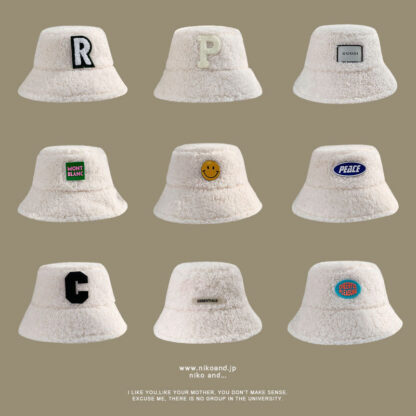 Купить Hats & Caps Beige Lambswool Autumn and Winter Thickening Thermal Windproof Plush Bucket Hat