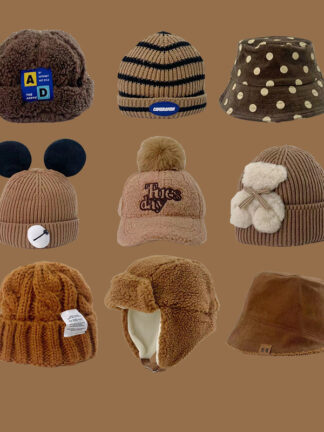 Купить Hats & Caps Childrens Lei Feng Cap Winter Warm Coffee Color Baby Ear Protection Wind-Proof Wholesale Korean Cute Winter Girls Hat