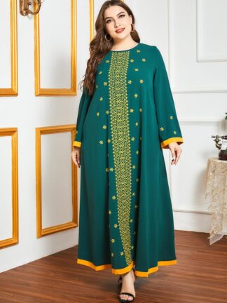 Купить Plus Size Elegant Muslim Abaya Dress Women Embroidery Ramadan Hijab Jilbab Turkey Islamic Vestidos Moroccan Kaftan Arabic Elbise