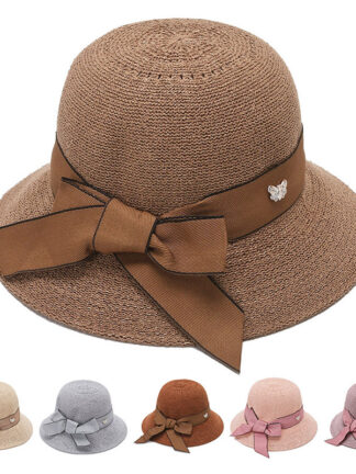 Купить Female Sun-Proof Summer Sun Beach Hat Seaside Big Brim Bow Dome Woven Straw Wholesale