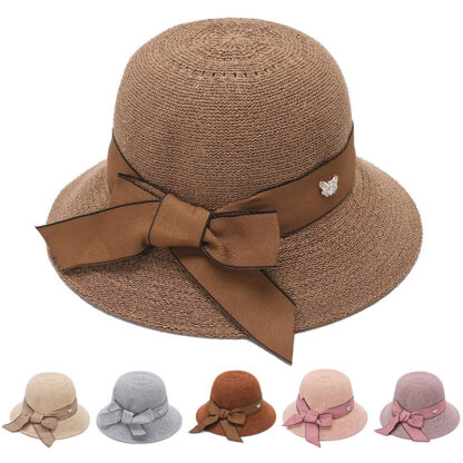 Купить Female Sun-Proof Summer Sun Beach Hat Seaside Big Brim Bow Dome Woven Straw Wholesale