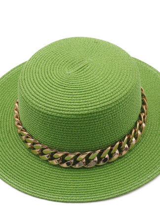 Купить New Flat Top Hat Straw Hat Womens Summer Beach un-Proof Vacation Seaside Brim Fedora