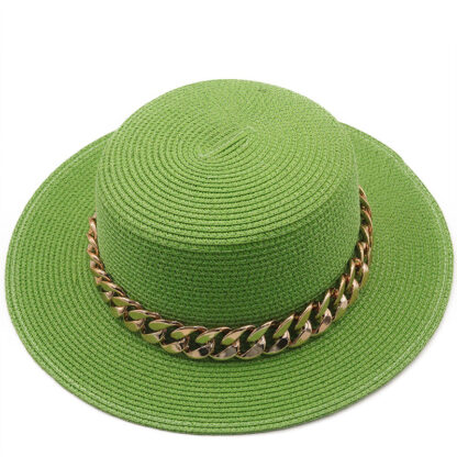 Купить New Flat Top Hat Straw Hat Womens Summer Beach un-Proof Vacation Seaside Brim Fedora