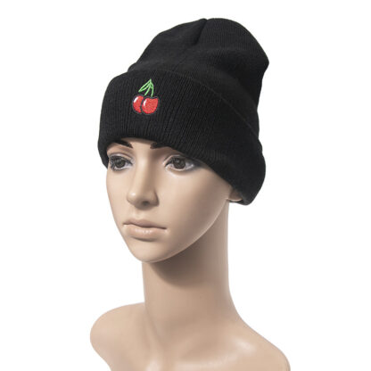 Купить Korean Style Cute Fruit Cherry Embroidery Knitted Hat Autumn and Winter Confinement Warm Pullover Cap Earlap Woolen Hat