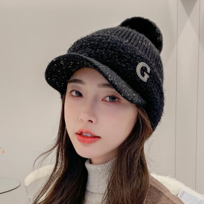 Купить Stingy Brim Hats Winter Fashion Trend Short-Brimmed Peaked Womens Korean Warm Woolen Cap Sweet Cute Windproof Hat