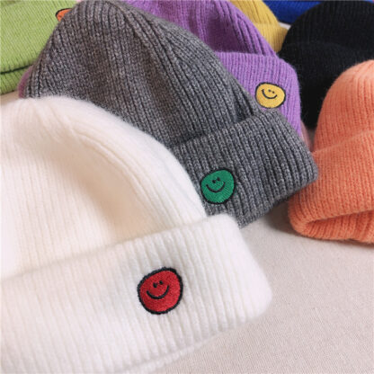 Купить Japanese Style Woolen Cap Children Autumn Winter Korean Style Skullcap Student Smiley Face Melon Skin Male Beanie Hat Ins Fashion Knitted Ha