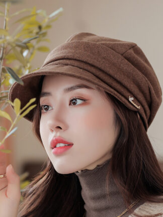 Купить New Autumn Vintage Wool Octagonal Cap Japanese Leisure Solid Color Beret Street Fashion Womens Hat