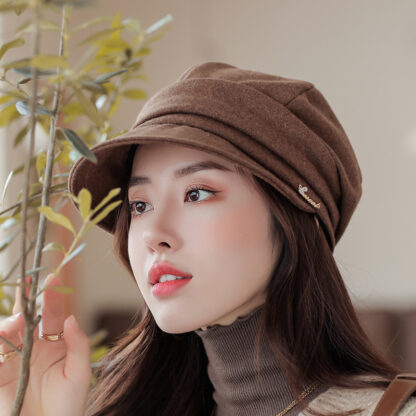 Купить New Autumn Vintage Wool Octagonal Cap Japanese Leisure Solid Color Beret Street Fashion Womens Hat