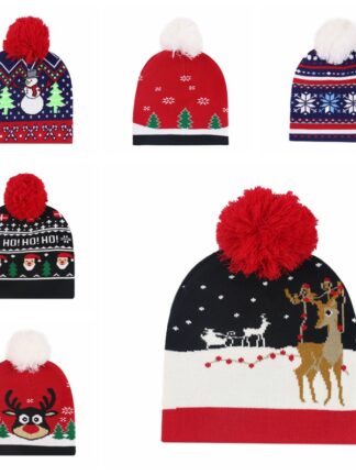 Купить Beanie/Skull Caps Cross-Border New Christmas Knitted Jacquard Unisex Autumn and Winter Warm with Ball Sleeve Cap Decorative Hat