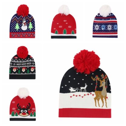 Купить Beanie/Skull Caps Cross-Border New Christmas Knitted Jacquard Unisex Autumn and Winter Warm with Ball Sleeve Cap Decorative Hat