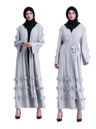 Купить Dubai Muslim Abaya Women Floral Outwear Long Robe Kaftan Lace-up Slim Loose Kimono Arab Islamic Clothing Caftan Turkish Abayas