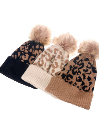 Купить 2021 Autumn and Winter New Woolen Cap Japanese Leisure Trendy College Style Students Warm-Keeping Leopard Print Knitted Hat Female Korean St