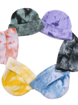 Купить Woolen Cap Mens Cool Popular Brand Tie-Dye Craft and Winter Knitted Hip-Hop Street Hat Autumn Closed Toe Beanie Hat Tide