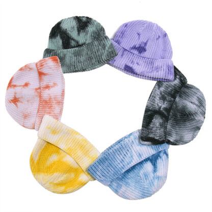 Купить Woolen Cap Mens Cool Popular Brand Tie-Dye Craft and Winter Knitted Hip-Hop Street Hat Autumn Closed Toe Beanie Hat Tide