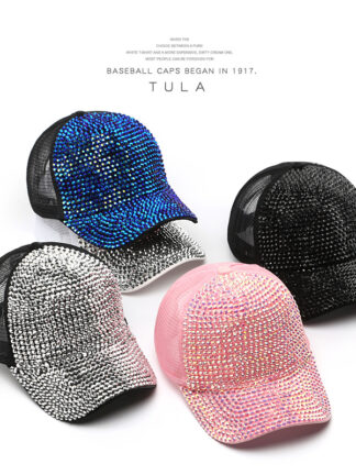 Купить Hats Caps Cross-Border Spring and Summer Womens Korean-Style Fashion Diamond-Embedded Baseball Cap Personalized Rhinestone Mesh Outdoor Sun Protec 5