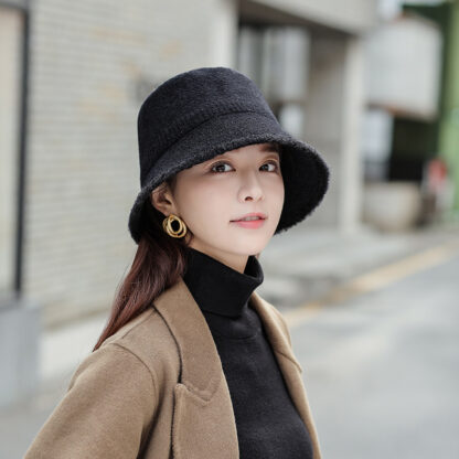 Купить Korean Style Simple Solid Color Fisherman Hat Womens Spring/Autumn and Winter Bucket Hat Black Face-Looking Small Big Head Purse Net Red Buc