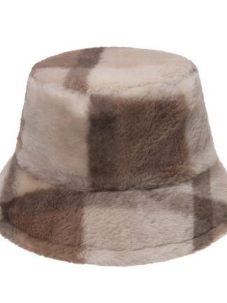 Купить 2021 New on Autumn and Winter Plaid Fisherman Hat Korean Style Rabbit Hair Plush Travel Warm All-Matching Chi Fashion Busket Hat No. 1