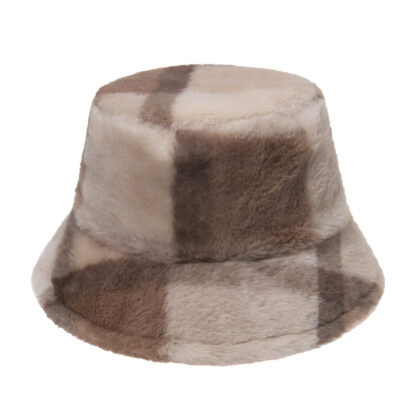 Купить 2021 New on Autumn and Winter Plaid Fisherman Hat Korean Style Rabbit Hair Plush Travel Warm All-Matching Chi Fashion Busket Hat No. 1