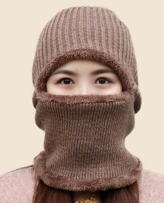 Купить Autumn and Winter Knitted Wool Sleeve Cap Mens Light Board Mask Couple Hat plus Velvet Thickened Womens Ear Protection Hoodie Neck Warmer