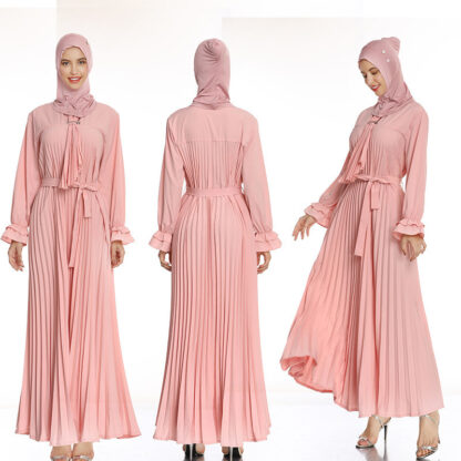 Купить Kalenmos Muslim Abaya Dress Women Solid Ruffle Sleeve Draped Pleated Hijab Long Dresses Moroccan Kaftan Islamic Turkey Jilbab