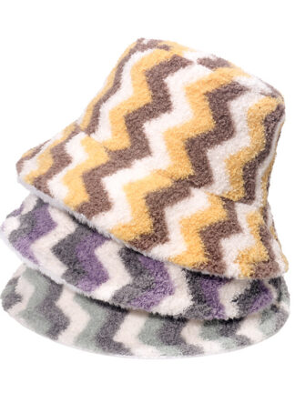 Купить Hat color wavy stripe thickened imitation fur plush winter bucket women's warm No. 1