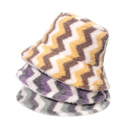 Купить Hat color wavy stripe thickened imitation fur plush winter bucket women's warm No. 1