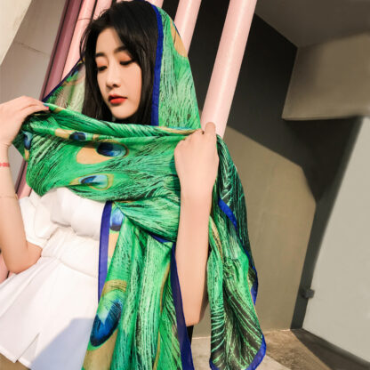 Купить Spring and Summer Silk-like Satin Sunscreen Womens Lengthened Scarf Talma Beach Gauze Kerchief