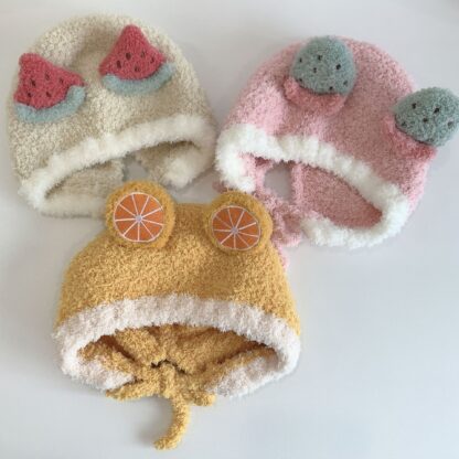 Купить Autumn and Winter New Childrens Hat Cute Wild Fruit Color Matching Knitted Thickened Keep Baby Warm Sleeve Cap