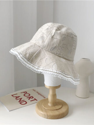 Купить Wide Brim Hats INS Bucket Womens Summer Retro Thin Flower Lace Diamond Korean Fashion Sun-Proof Sun Hat