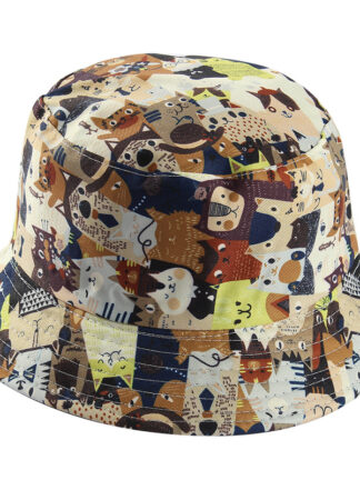 Купить Hats & Caps Japanese Style Adorable Double-Sided Wear Cartoon Cat Printed Female Bucket Hat Male Hip Hop Outdoor Travel Art No. 1