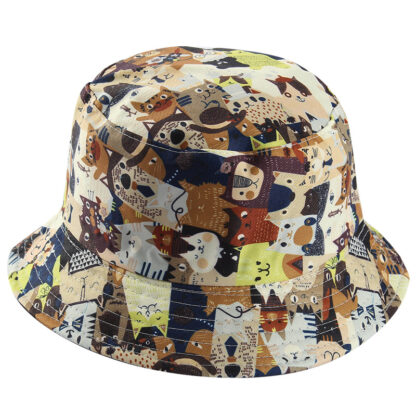 Купить Hats & Caps Japanese Style Adorable Double-Sided Wear Cartoon Cat Printed Female Bucket Hat Male Hip Hop Outdoor Travel Art No. 1