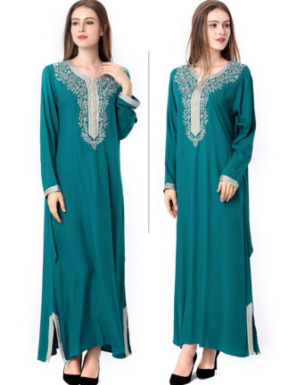 Купить Ramadan Turkey India Muslim Women Dress Embroidered Abaya Duabi Arab Vestidos Moroccon Kaftan Islamic Clothing Jilbab Gown Robe