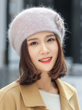 Купить Trendy Korean Autumn And Winter Rabbit Fur Beret Women S Warm Knitted Hat All-Matching Fashion Mom Hat Wholesale